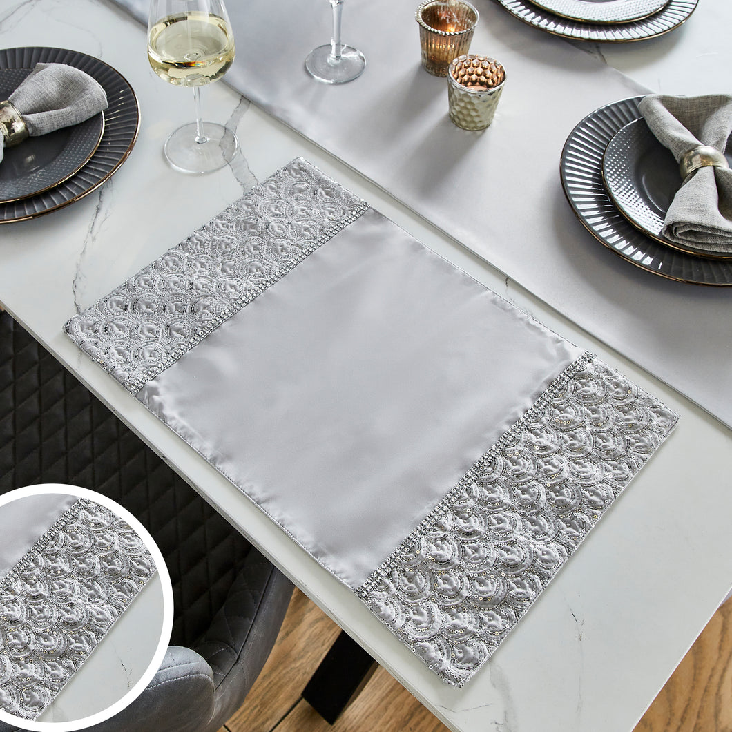 Deco Sequin Placemat Pack of 4 (Silver)