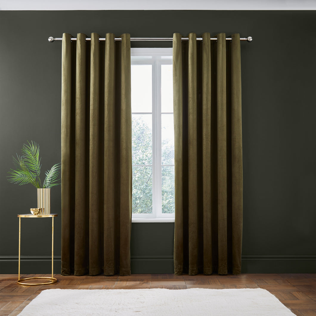 Kingsley Matt Velvet Curtains - Olive Green