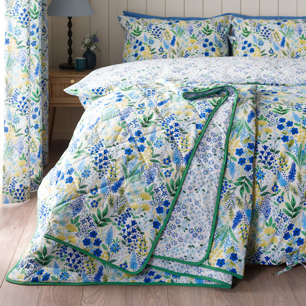 Tilly Floral Bedspread - Blue