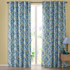 Tilly Floral Blue Eyelet Curtains