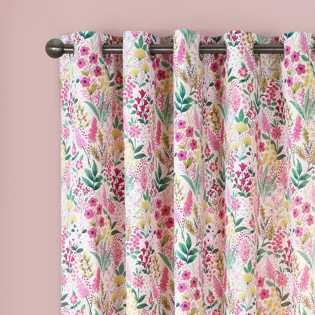 Tilly Floral Pink Eyelet Curtains