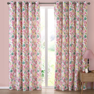 Tilly Floral Pink Eyelet Curtains