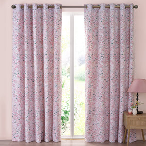 Tilly Floral Pink Eyelet Curtains