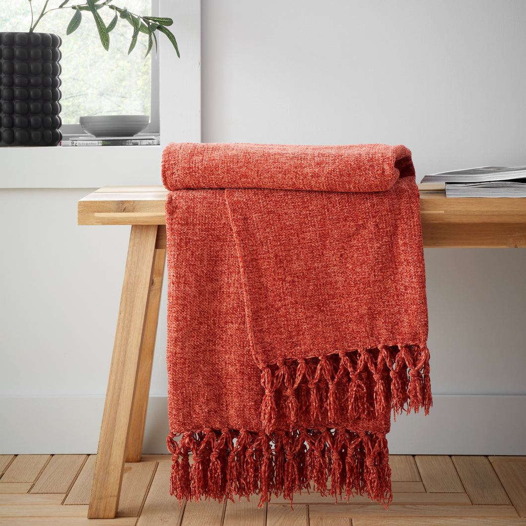 Wilson Plain Chenille Throw - Terracotta