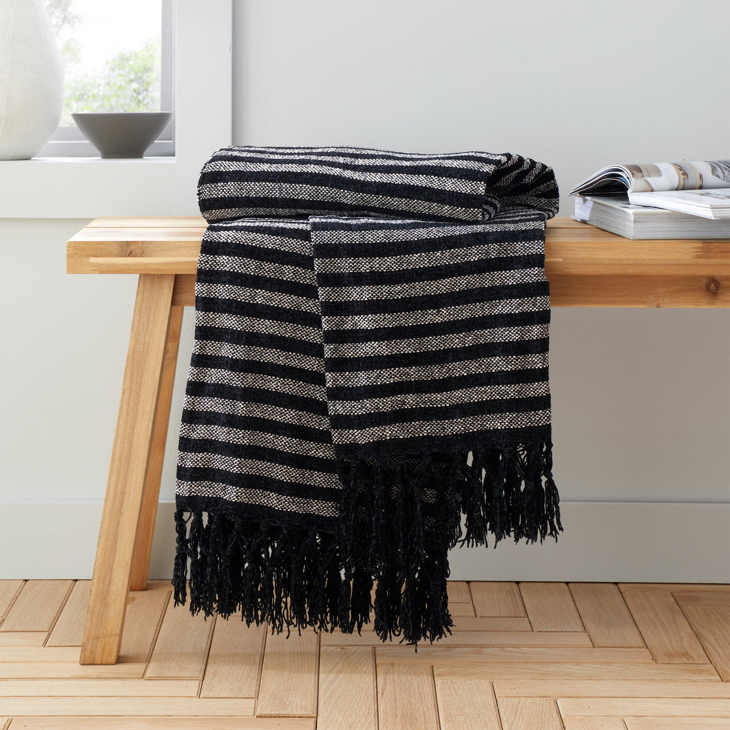 Stripe Chenille Throw - Black