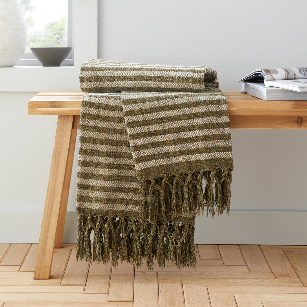 Stripe Chenille Throw - Olive Green