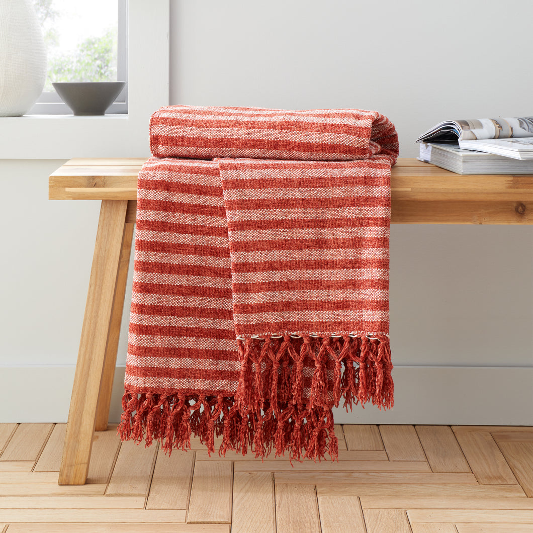 Stripe Chenille Throw - Terracotta