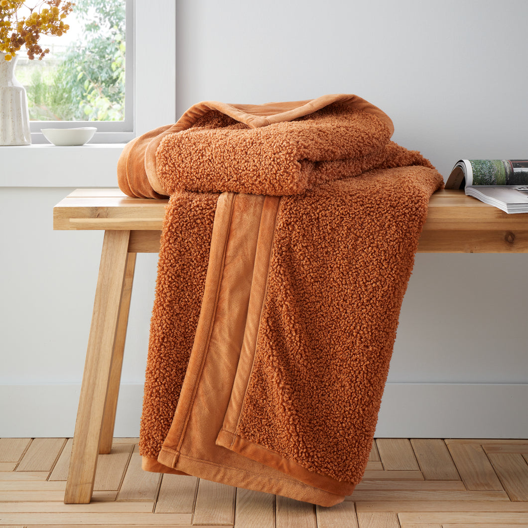 So Soft Velvet Boucle Throw - Caramel