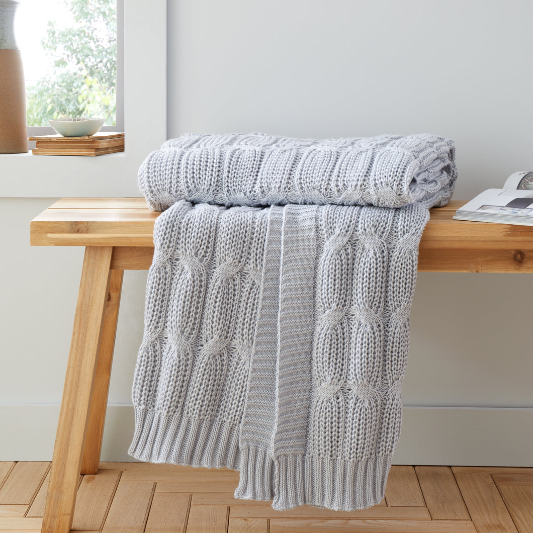 Chunky Marl Knit Throw - Silver