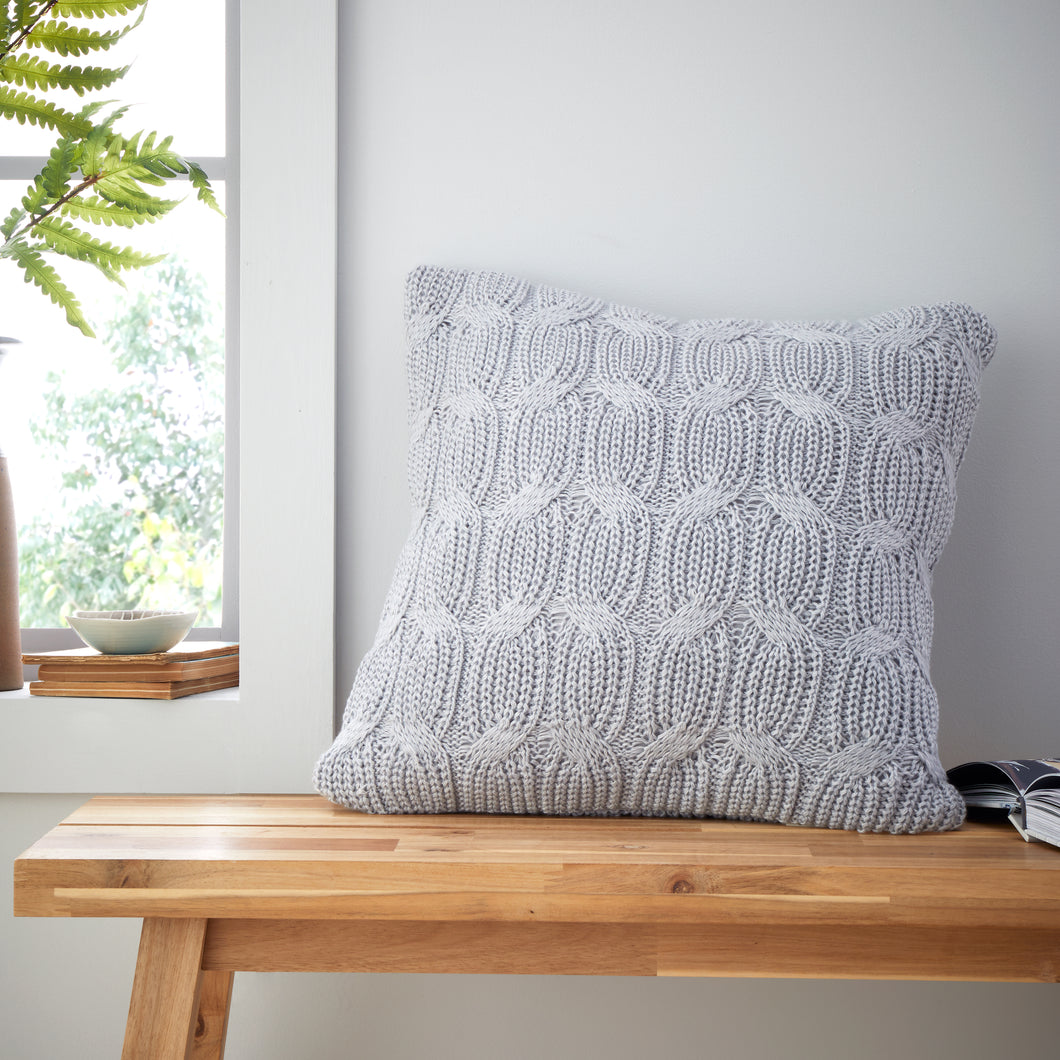 Chunky Marl Knit Cushion - Silver