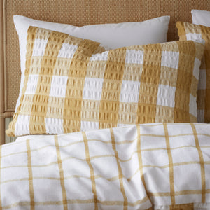 Brushed Seersucker Gingham Duvet Set - Caramel
