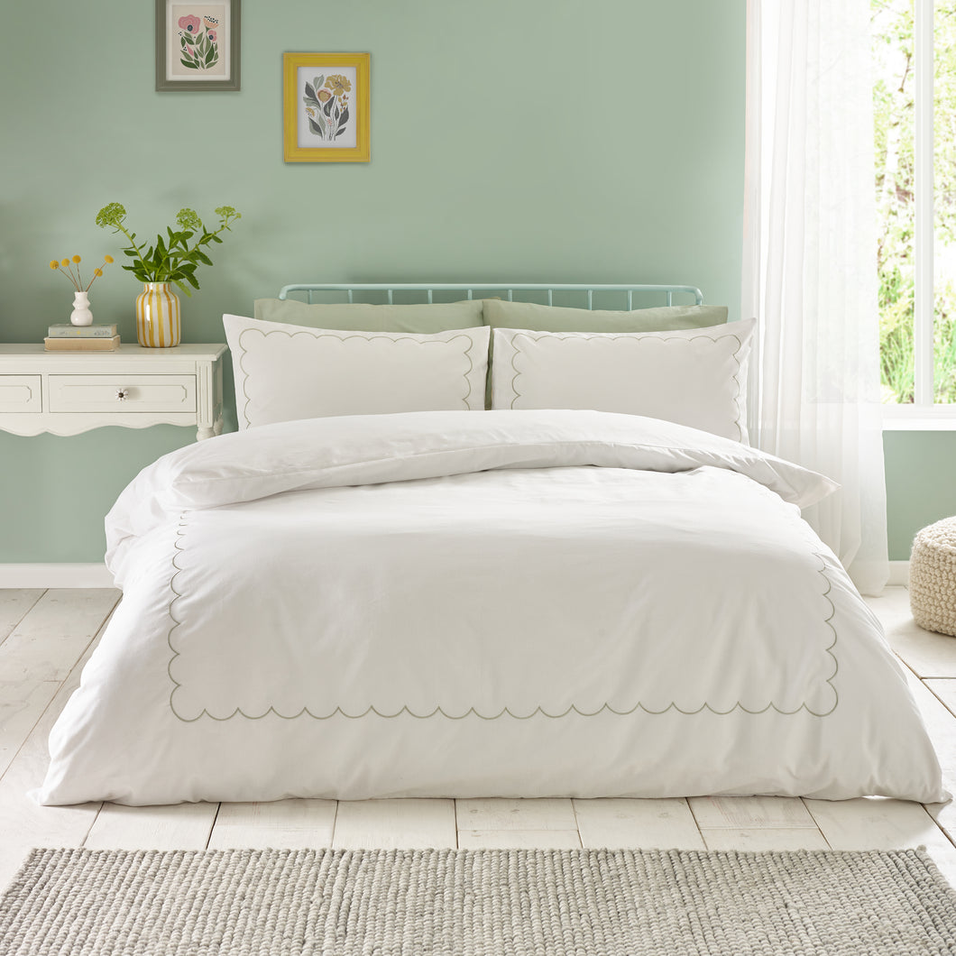 Scallop Border Duvet Set - Green