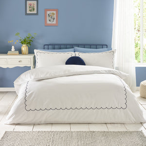 Scallop Border Duvet Set - Navy