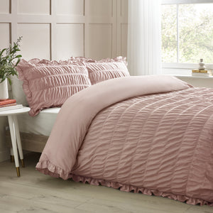 Seersucker Frill Duvet Set - Pink