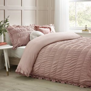 Seersucker Frill Duvet Set - Pink