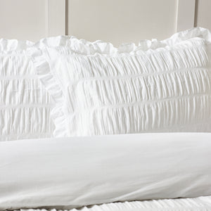 Seersucker Frill Duvet Set - White