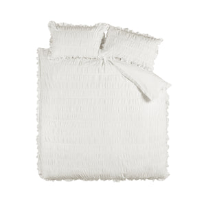 Seersucker Frill Duvet Set - White