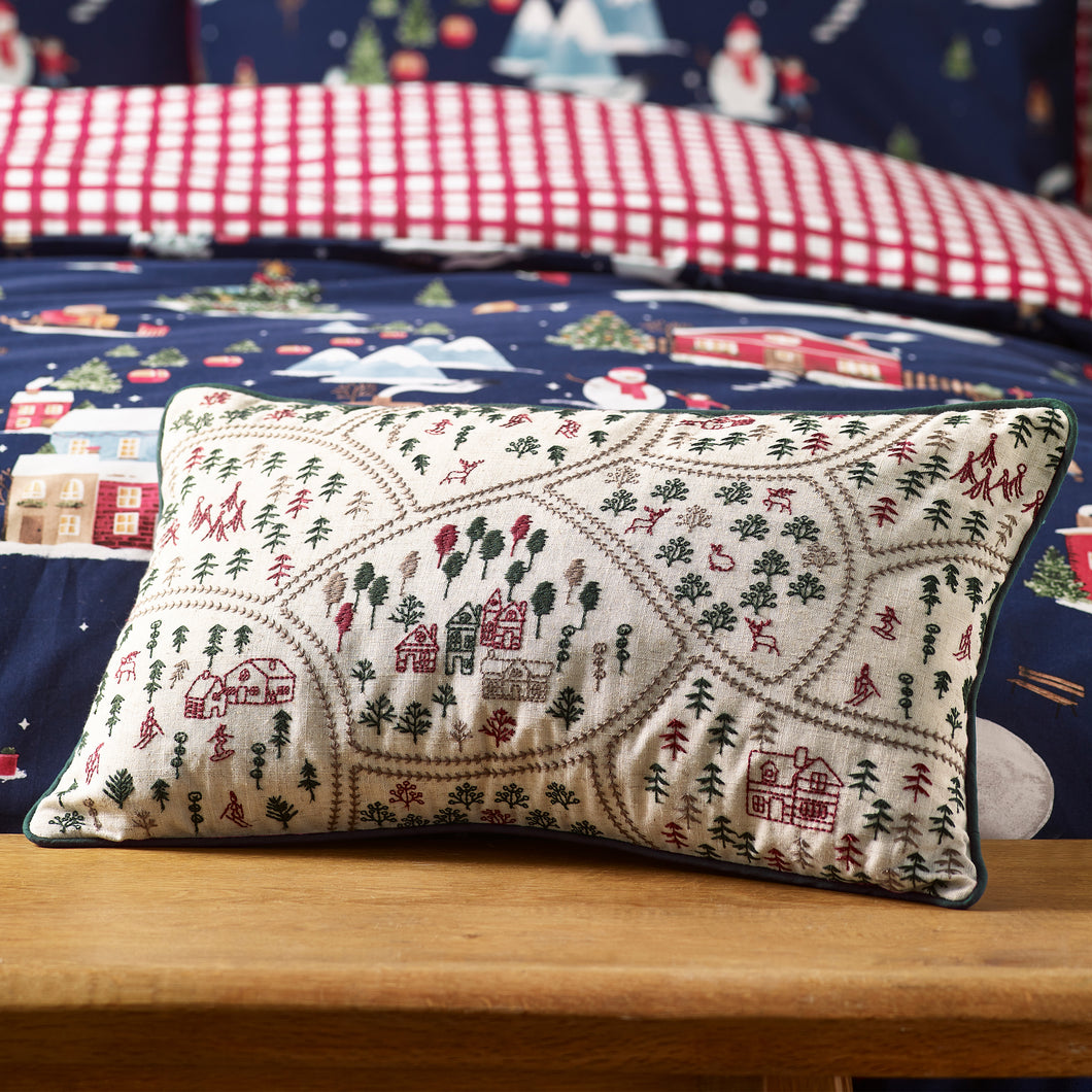 Christmas Ski Village Filled Cushion