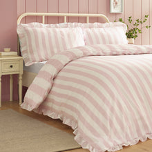 Load image into Gallery viewer, Seersucker Frill Stripe Duvet Set - Pink

