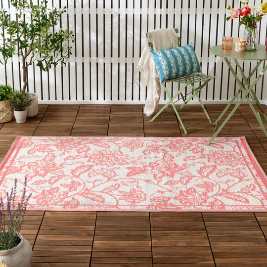 Anemone Woven Jacquard Outdoor Rug - Peach/Cream