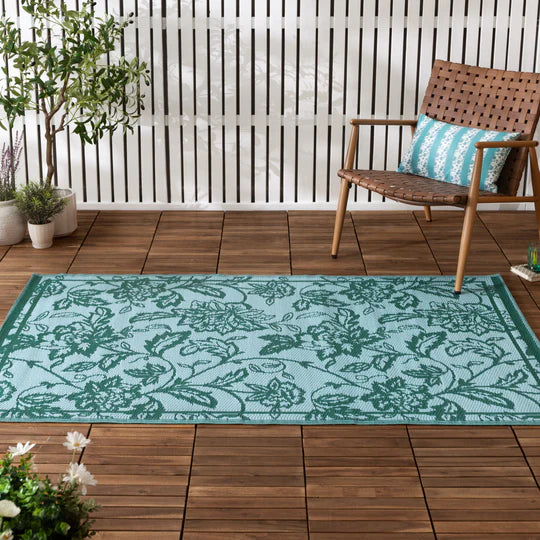 Anemone Woven Jacquard Outdoor Rug Teal/Mineral
