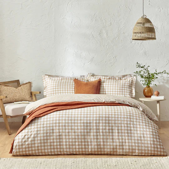 Barton Gingham Check Duvet Set - Biscuit