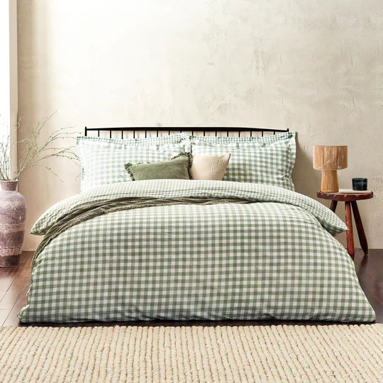 Barton Gingham Check Duvet Set - Forest Green