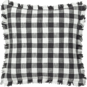Barton Check Fringed Cushion - Black