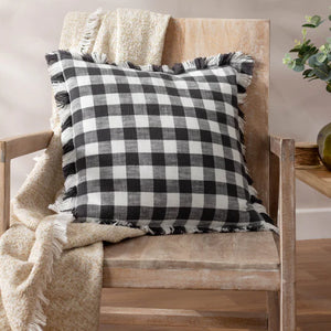 Barton Check Fringed Cushion - Black