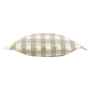 Barton Check Fringed Cushion - Natural