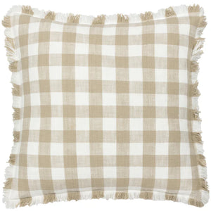 Barton Check Fringed Cushion - Natural