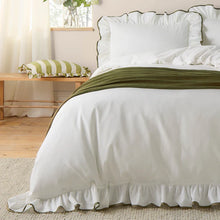 Load image into Gallery viewer, Blousey Cotton Ruffle Duvet Cover Set - Olive
