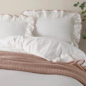 Blousey Cotton Ruffle Duvet Cover Set - Pink