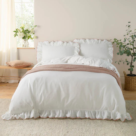 Blousey Cotton Ruffle Duvet Cover Set - Pink