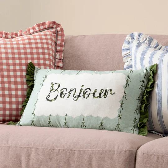 Bonjour Printed Bolster Filled Cushion Mint