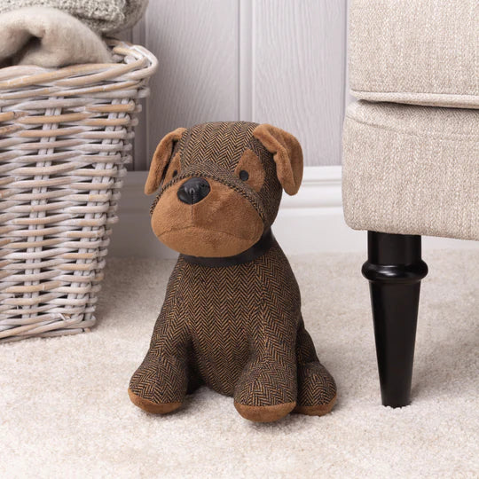 Boston Herringbone Dog Door Stop Brown
