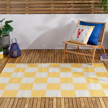 Load image into Gallery viewer, Checkerboard Outdoor 100% Recycled Rug Yellow
