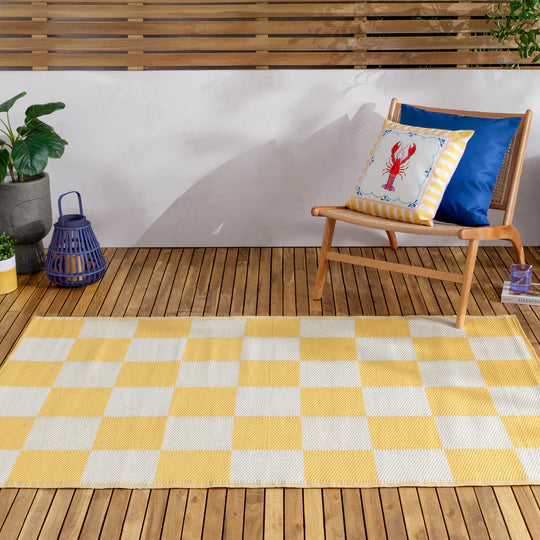 Checkerboard Outdoor 100% Recycled Rug Yellow