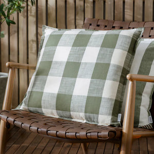 Chesil Check Cotton Outdoor Filled Cushion - Moss