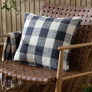 Chesil Check Cotton Outdoor Filled Cushion - Navy