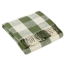 Load image into Gallery viewer, Chesil Check Tasselled 100% Cotton Throw - Moss
