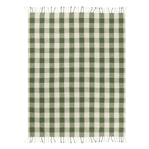 Chesil Check Tasselled 100% Cotton Throw - Moss