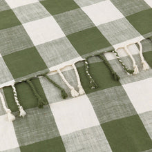 Load image into Gallery viewer, Chesil Check Tasselled 100% Cotton Throw - Moss
