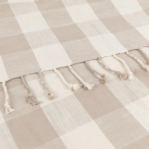 Chesil Check Tasselled 100% Cotton Throw - Natural