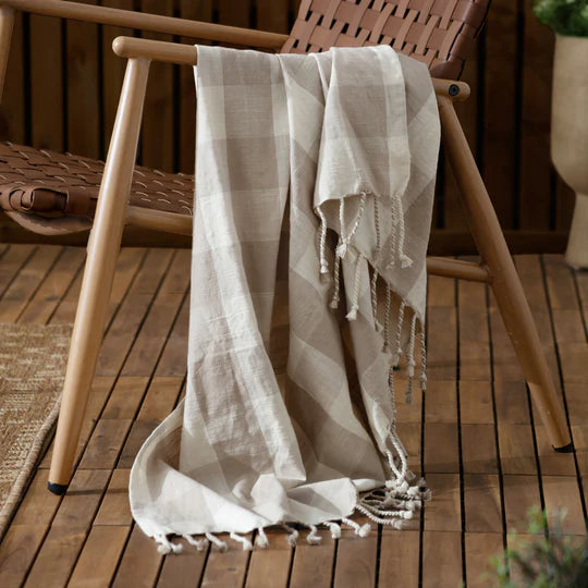 Chesil Check Tasselled 100% Cotton Throw - Natural
