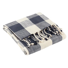 Load image into Gallery viewer, Chesil Check Tasselled 100% Cotton Throw - Navy
