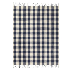 Chesil Check Tasselled 100% Cotton Throw - Navy