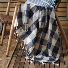 Load image into Gallery viewer, Chesil Check Tasselled 100% Cotton Throw - Navy
