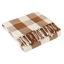 Load image into Gallery viewer, Chesil Check Tasselled 100% Cotton Throw - Pecan
