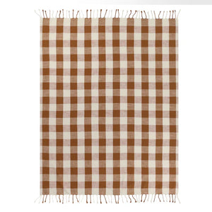 Chesil Check Tasselled 100% Cotton Throw - Pecan